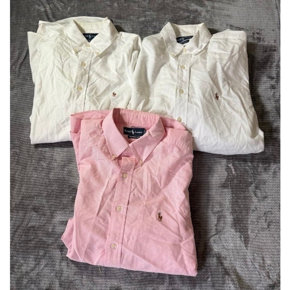 Lot 3 Ralph Lauren Oxford Shirts Mens 16.5 32/33 White Pink Classic Fit Yarmouth